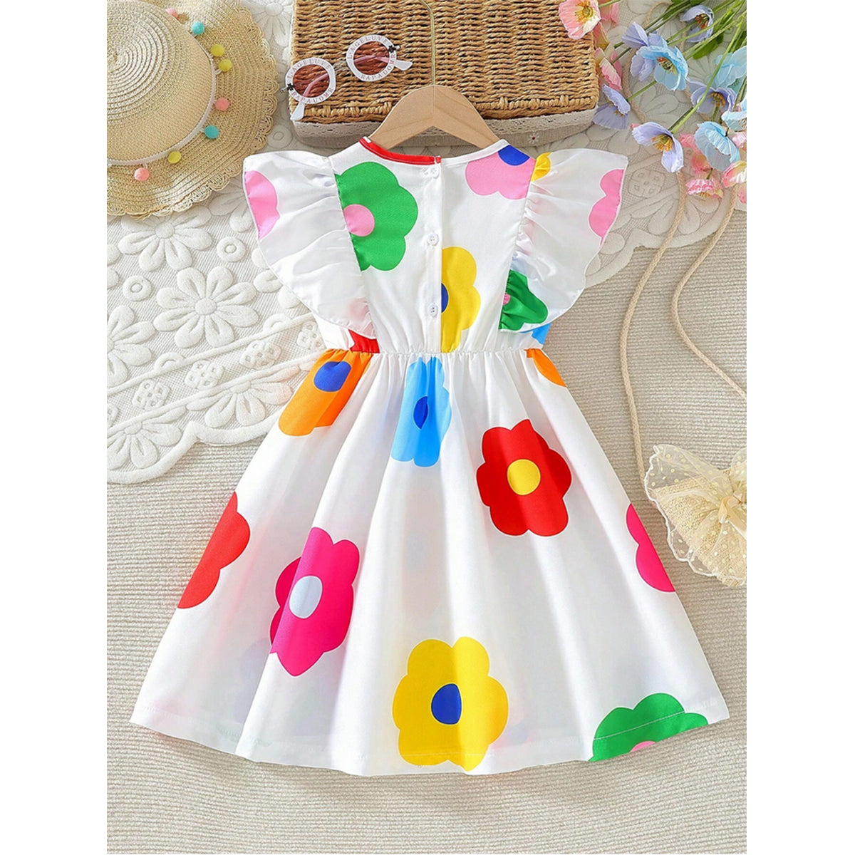 Baby Hanky Hem Belted & Round Neck Ruffle Floral Dress (Combo Pack Of 2) For Girl's.