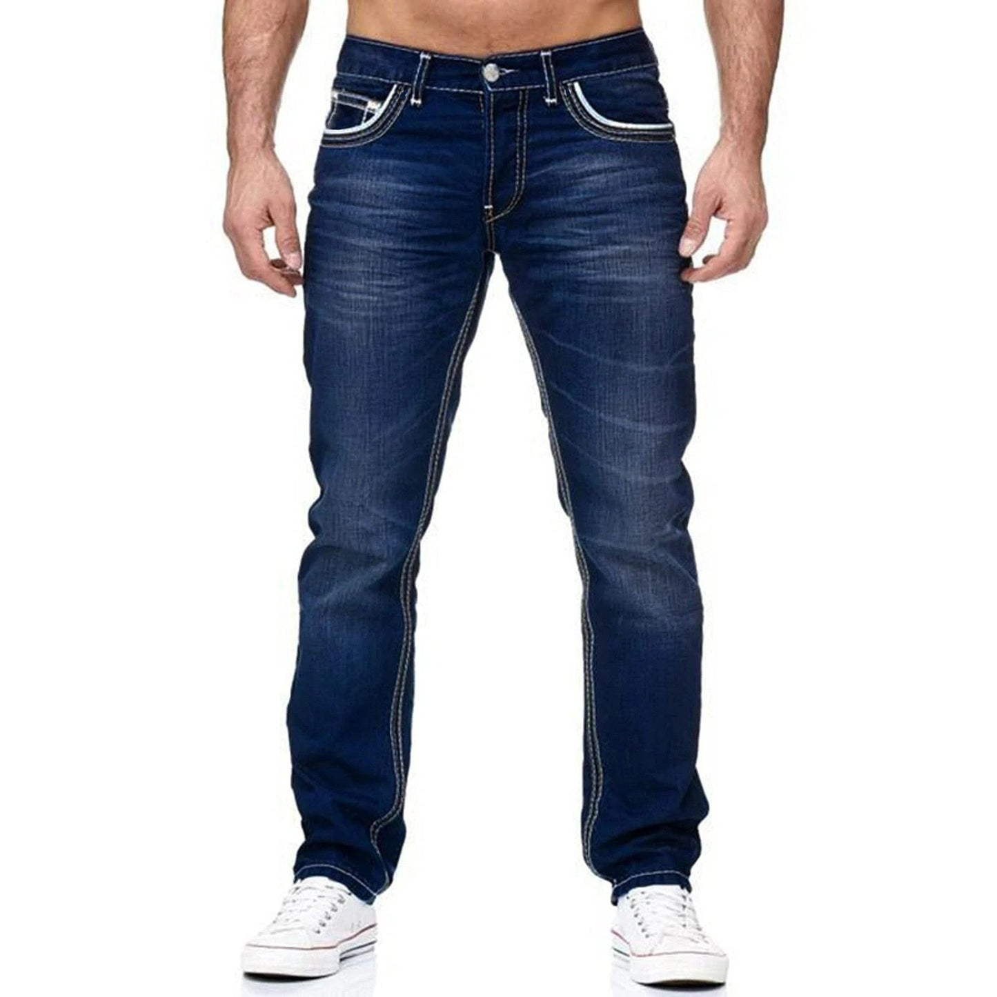 Solid Pockets Stretch Denim Straight Pants ( Pack of 2 )