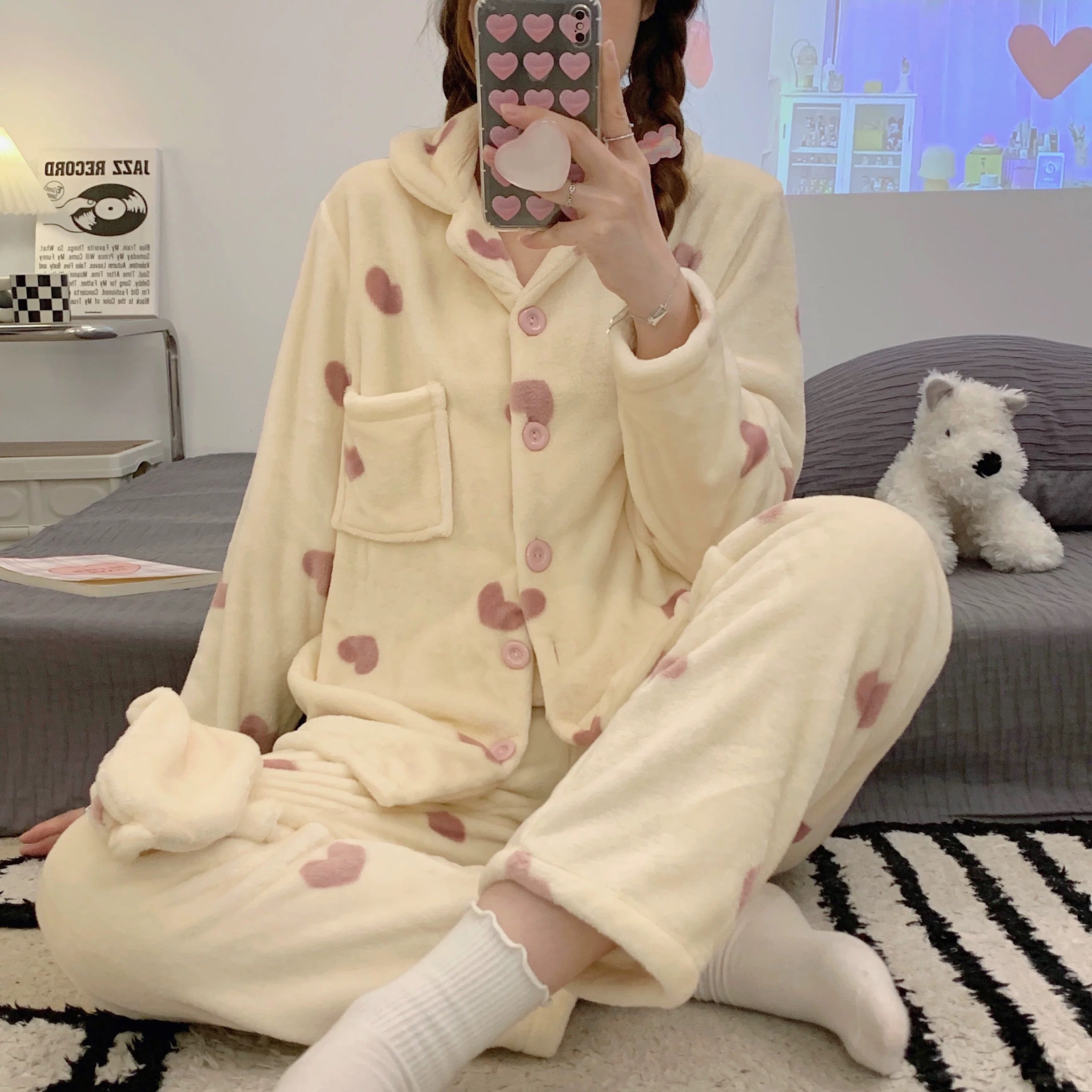 Glaciora Ultra-Soft Fleece Bear Print Winter Nightwear Set (2-Piece)