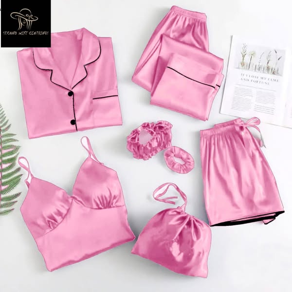 Glaciora – Luxury 7-Piece Satin Pajama Set for Women