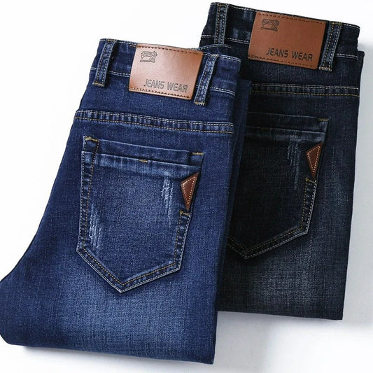 High Quality Dark Print Ripped Denim Elastic Jeans ( Pack of 2 )