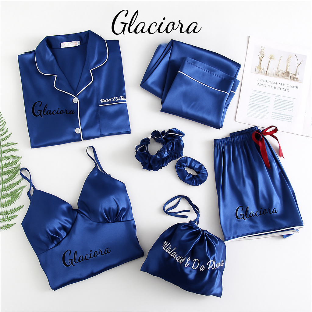 Glaciora – Luxury 7-Piece Satin Pajama Set for Women