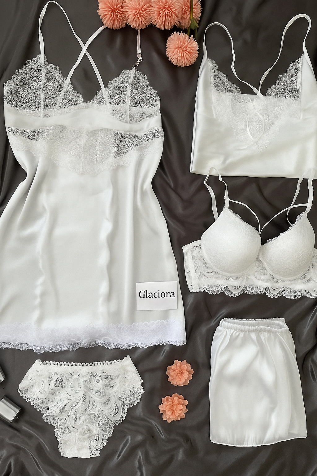 Glaciora™ Luxury 5-Piece Satin Nightwear Set