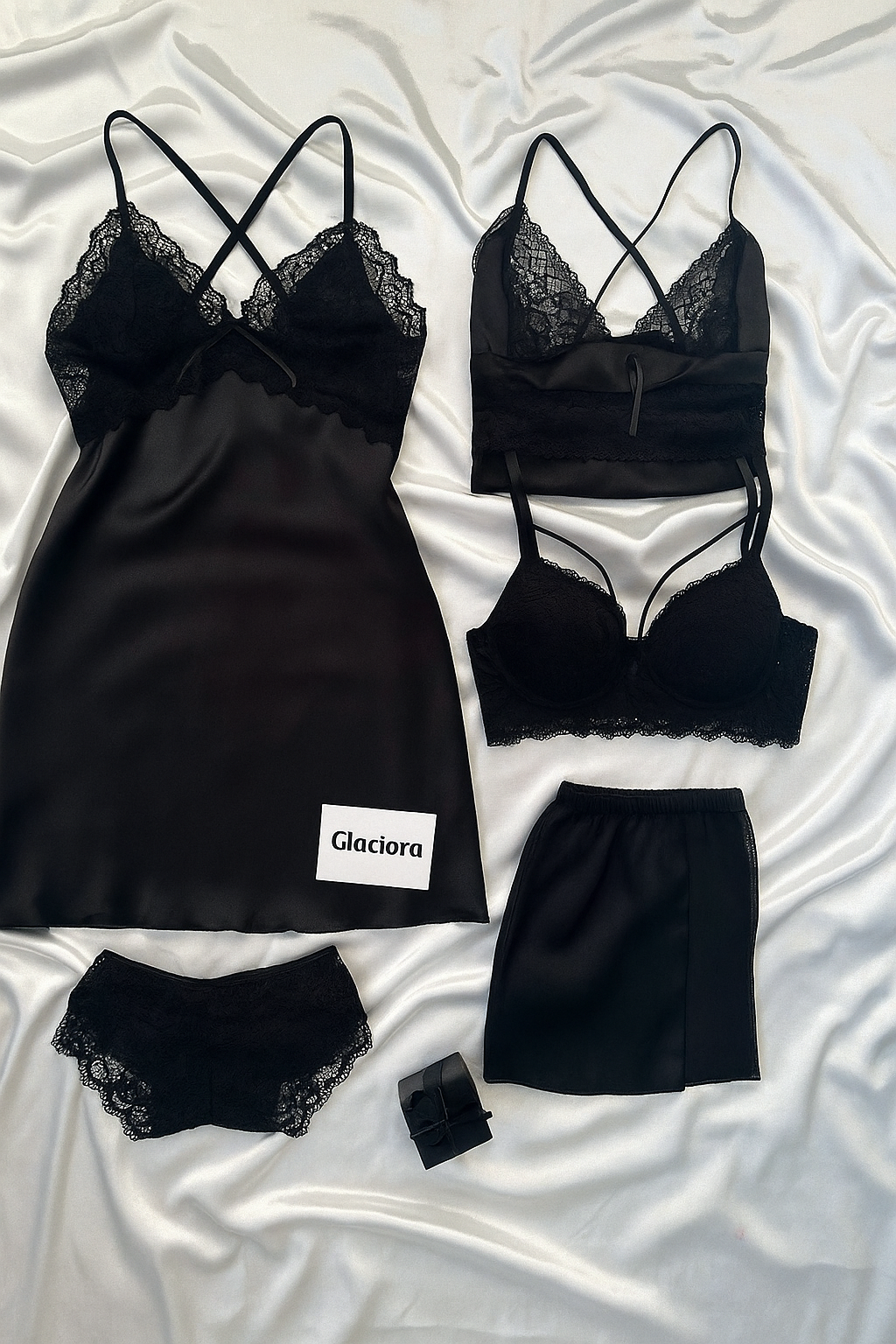 Glaciora™ Luxury 5-Piece Satin Nightwear Set