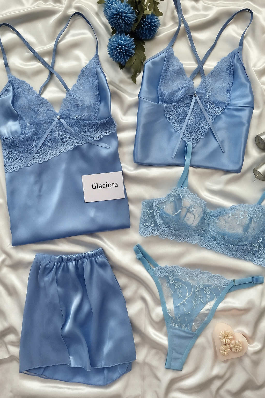 Glaciora™ Luxury 5-Piece Satin Nightwear Set