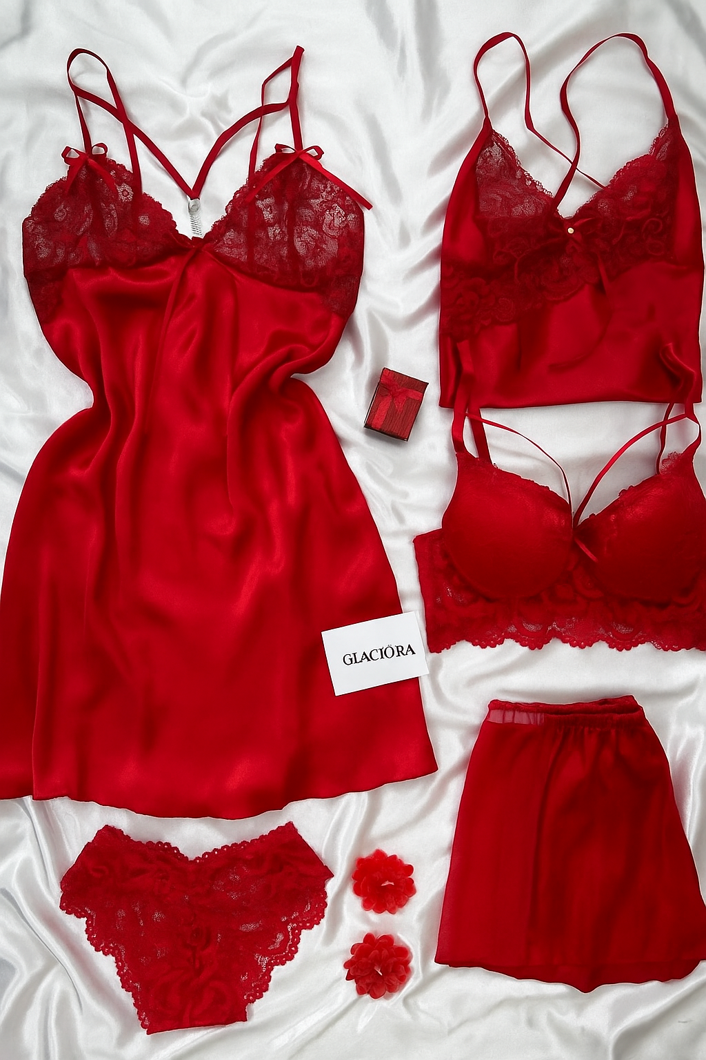 Glaciora™ Luxury 5-Piece Satin Nightwear Set