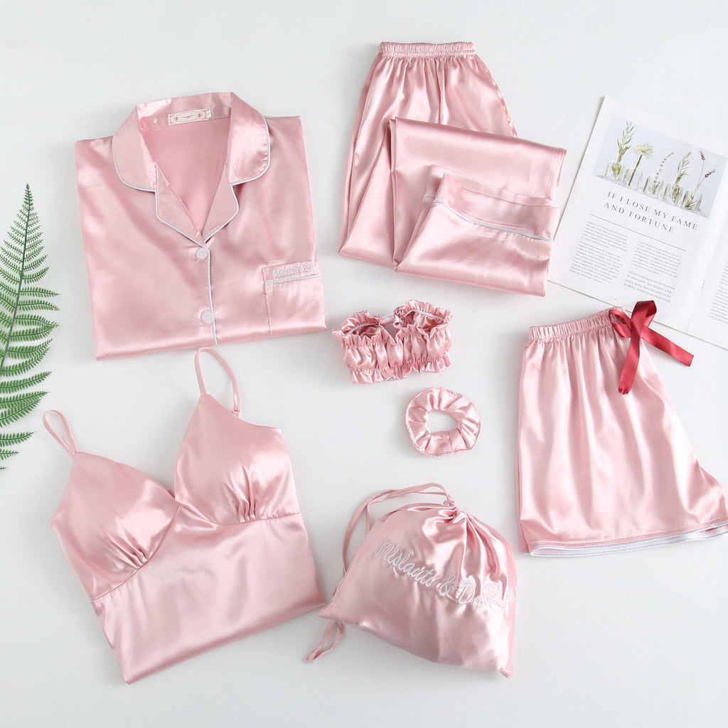 Glaciora – Luxury 7-Piece Satin Pajama Set for Women