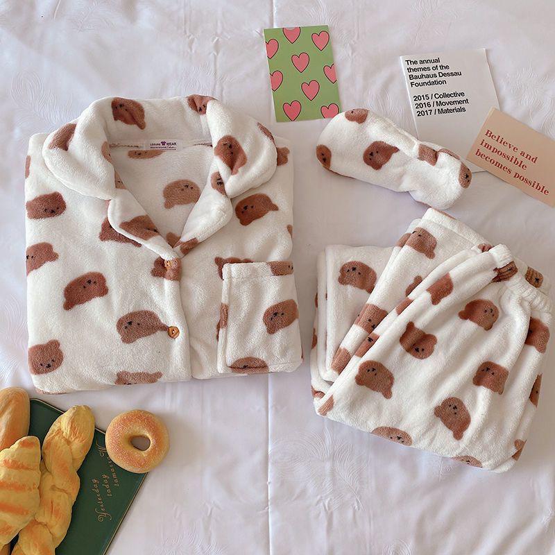 Glaciora Ultra-Soft Fleece Bear Print Winter Nightwear Set (2-Piece)