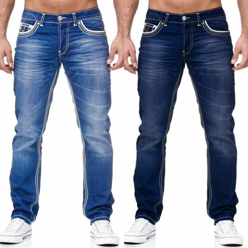 Solid Pockets Stretch Denim Straight Pants ( Pack of 2 )