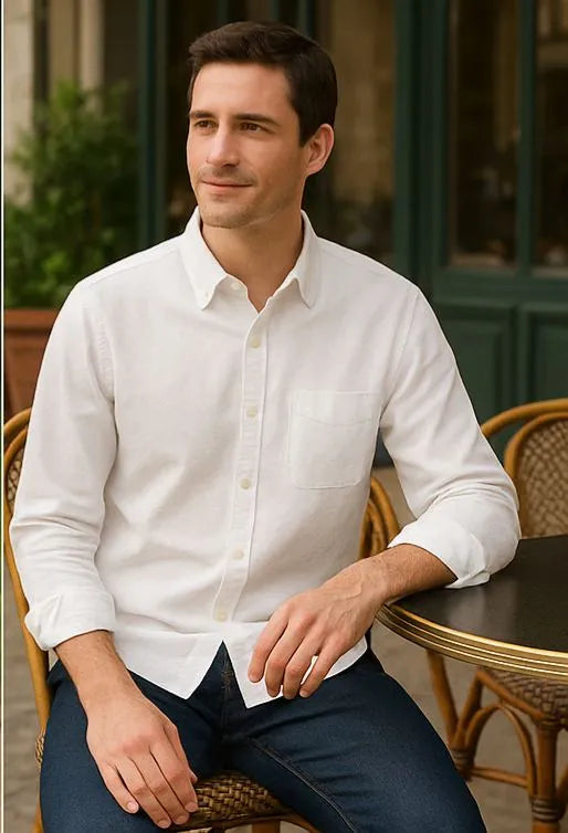 Men's Premium Line White Cotton Linen Shirt (Pack Of 4)