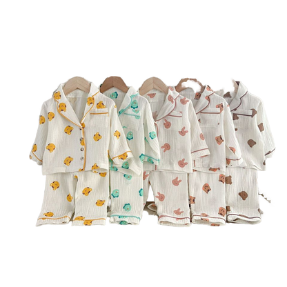 Baby Clothes Boys Girls Muslin Pajamas Long Sleeve Cartoon Cardigan and Pants ( Pack of 5 )
