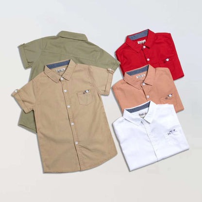 Cotton Tops French Button up Front Pocket Shirts for Kids Boy ( Pack of 5 )