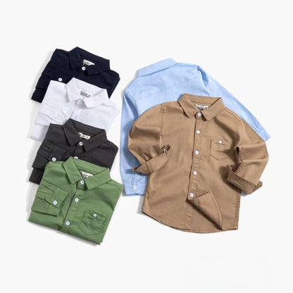 100% Cotton Boys Shirts Long Sleeve Detail Front Pocket Shirt for Kids ( Pack of 6 )