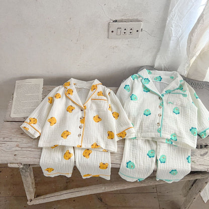 Baby Clothes Boys Girls Muslin Pajamas Long Sleeve Cartoon Cardigan and Pants ( Pack of 5 )