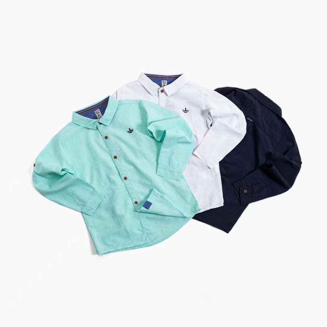 100% Cotton Boys Shirts Long Sleeve Detail Front Pocket Shirt for Kids ( Pack of 6 )