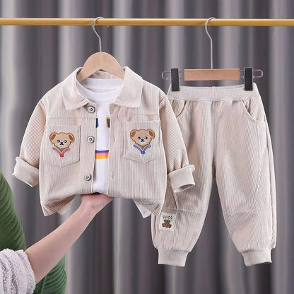 Tracksuits Baby Kids Clothes Bear Single Breasted Jacket/Coat + Pants ( Pack of 3 )